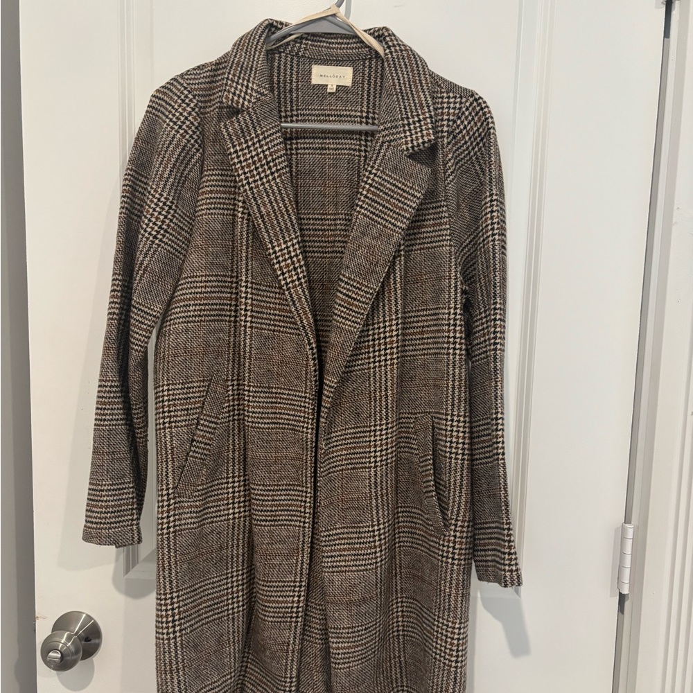 MELLODAY Brown Plaid Trench Coat